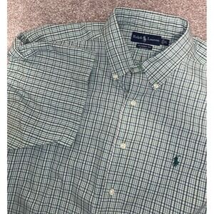 Polo Ralph Lauren Shirt Men 2XLT Green Plaid Short Sleeve Green Pony Logo Preppy